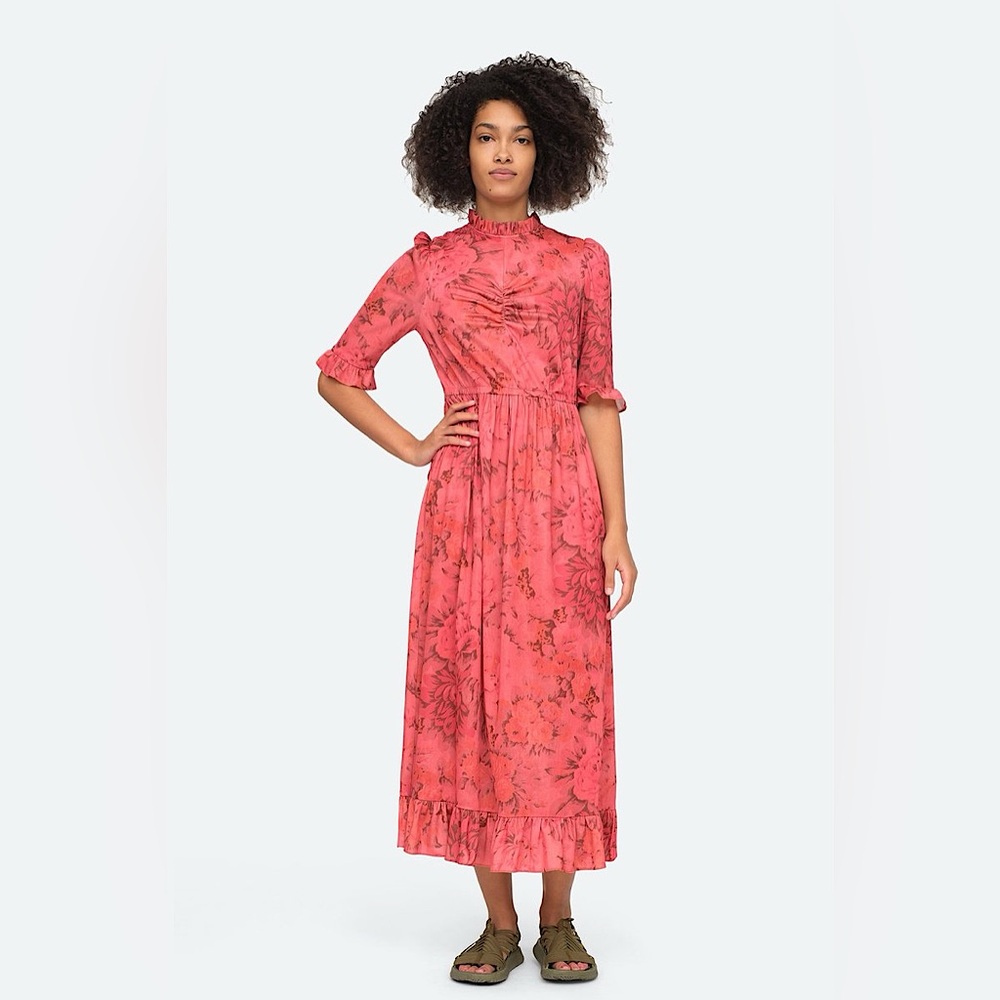 Sea Pink Floral Midi Dress